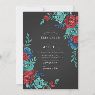Rote Teal-Malerei-Blumenromanze-Hochzeit Einladung