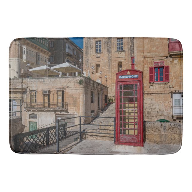 Rote Telefonzelle in Valletta Malta Badematte (Vorderseite)