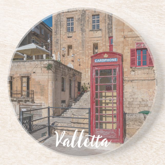 Rote Telefonzelle in Valletta Malta Getränkeuntersetzer (Vorne)