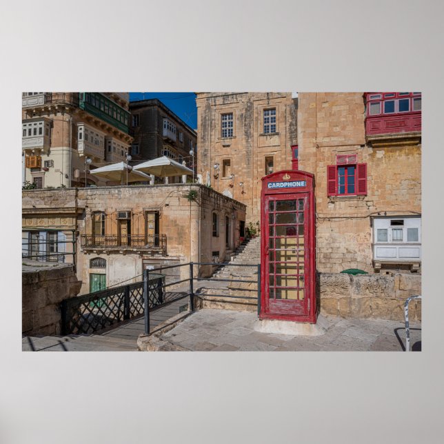 Rote Telefonzelle in Valletta Malta Poster (Vorne)