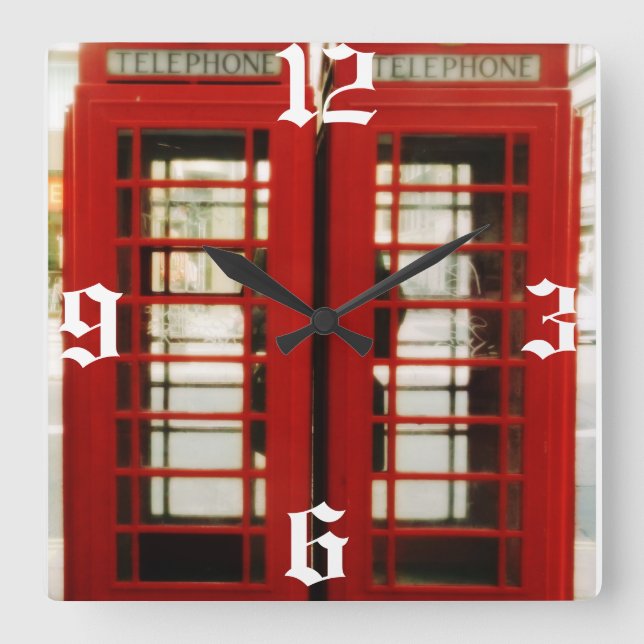 ROTE TELEFONZELLE-Uhr LONDONS ENGLAND Quadratische Wanduhr (Vorderseite)
