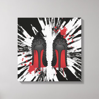 Rote Teller Stilettos Schuhe Heels Spatter & Tropf Leinwanddruck