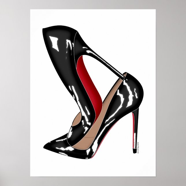 Rote Tellerstilettos Schuhe, schwarze High Heels Poster (Vorne)