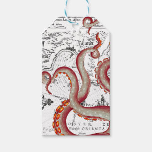 Rote Tentacles Oktopus Vintage Karte Nautischer Ch Geschenkanhänger