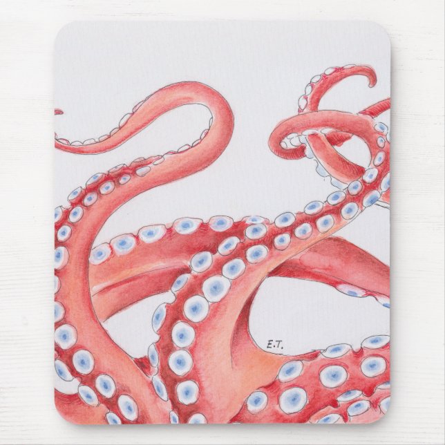 Rote Tentakel Octopus Wasserfarbe Mousepad (Vorne)