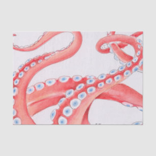 Rote Tentakel Octopus Wasserfarbe Seidenpapier