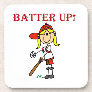 Rote Text Batter Up Mädchen Softball-Shirts und Ge Getränkeuntersetzer