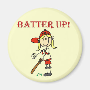 Rote Text Batter Up Mädchen Softball-Shirts und Ge Magnet