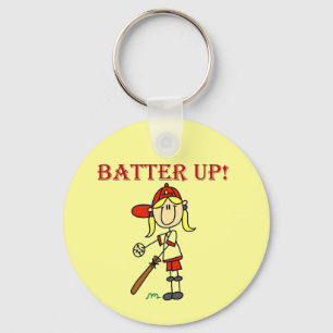 Rote Text Batter Up Mädchen Softball-Shirts und Ge Schlüsselanhänger