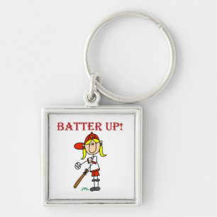 Rote Text Batter Up Mädchen Softball-Shirts und Ge Schlüsselanhänger