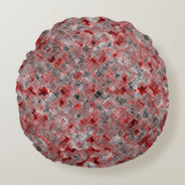 Rote Textur mit Kreuzung auf schwarz-weiß Rundes Kissen
