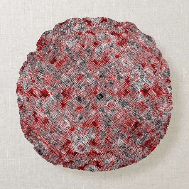 Rote Textur mit Kreuzung auf schwarz-weiß Rundes Kissen (Vorderseite)