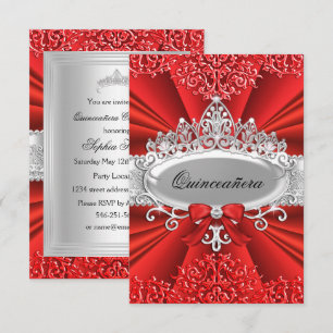 Rote Tiara & Damast Quinceanera Einladung