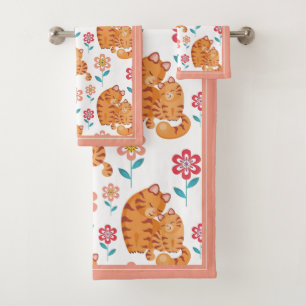 Rote Tigerkatze Mutter und Baby grenzen Muttertag Badhandtuch Set