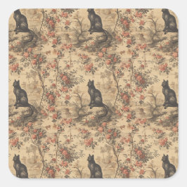 Rote Toile-Chinoiserie-Katze Damast Quadratischer Aufkleber