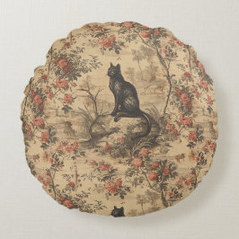 Rote Toile-Chinoiserie-Katze Damast Rundes Kissen