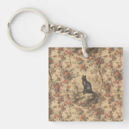 Rote Toile-Chinoiserie-Katze Damast Schlüsselanhänger