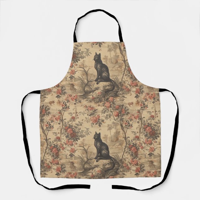 Rote Toile-Chinoiserie-Katze Damast Schürze (Vorderseite)