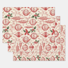 Rote Toile-Chinoiserie-Weihnachtsdekorationen Geschenkpapier Set