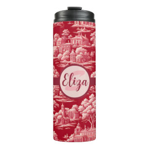 Rote Toile de Jouy Thermosbecher