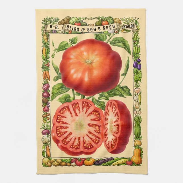 Rote Tomate Retro-Viktorianische Botanische Kunst Geschirrtuch (Vertikal)