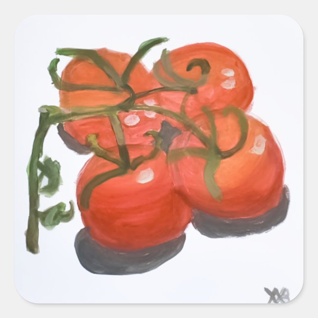 Rote Tomaten auf dem Weinberg Quadratischer Aufkleber (Vorderseite)