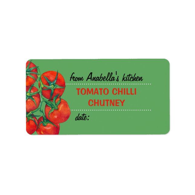 Rote Tomaten/Paradeiser grün 2 Küchensiegel Adressaufkleber (Vorne)