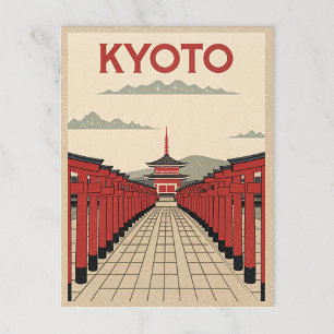 Rote Torii-Tore im Retro-Kyoto Postkarte