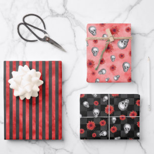 Rote Totenköpfe und Sonnenblumen-Serie Design 11  Geschenkpapier Set