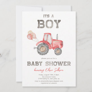 Rote Traktor Farm Jungen Baby-Party Einladung