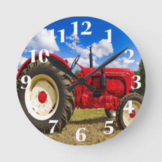 rote Traktorhalterung Runde Wanduhr