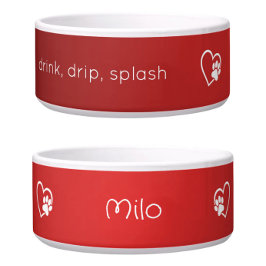 Rote 'Trink-, Tropf-, Spritz'-Hundename-Schale Napf