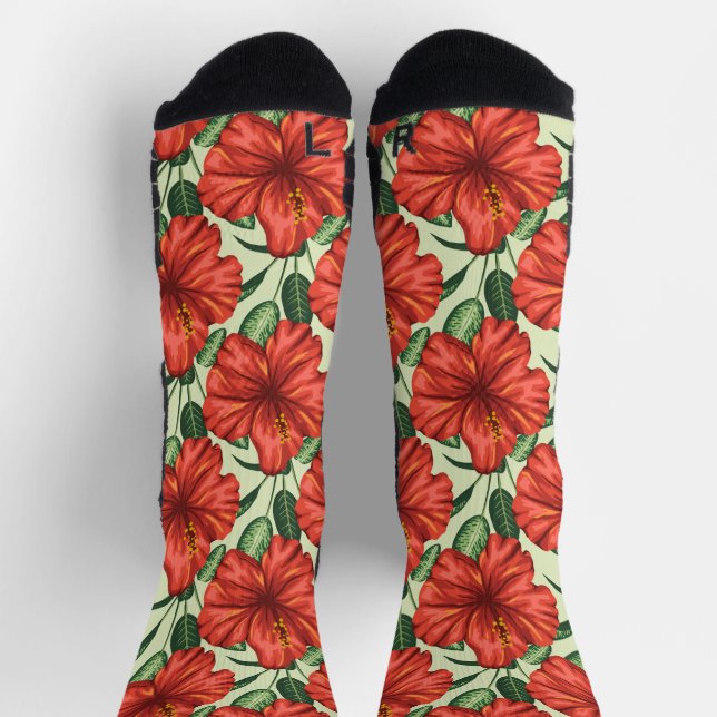 Rote tropische Blume mit nahtlosem Blumenmuster Socken (Oben)