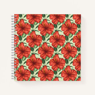 Rote tropische, nahtlose, blumenförmige Blume Notizbuch