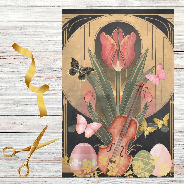 Rote Tulip Art Deco Violine und Ostereier Musik Seidenpapier (Von Creator hochgeladen)