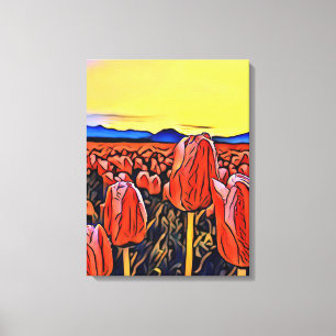 Rote Tulip Feldmalerei Stretchierte Canvas Print Leinwanddruck