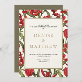 Rote Tulips Aquarellblume mit Goldbriefen Einladung