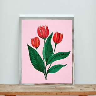 Rote Tulips auf einem weichen, rosa Hintergrund Fotodruck