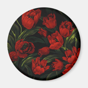 Rote Tulips auf schwarz Magnet