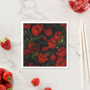 Rote Tulips auf schwarz Serviette