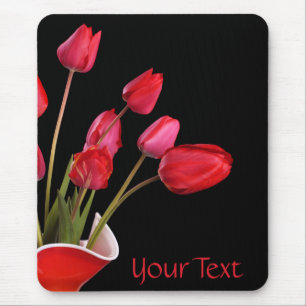 Rote Tulips auf schwarzer Mousepad