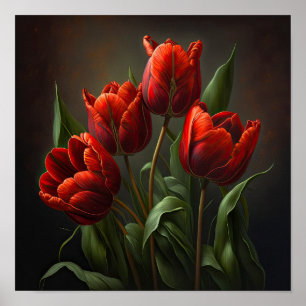 Rote Tulips Blume Art Print Poster