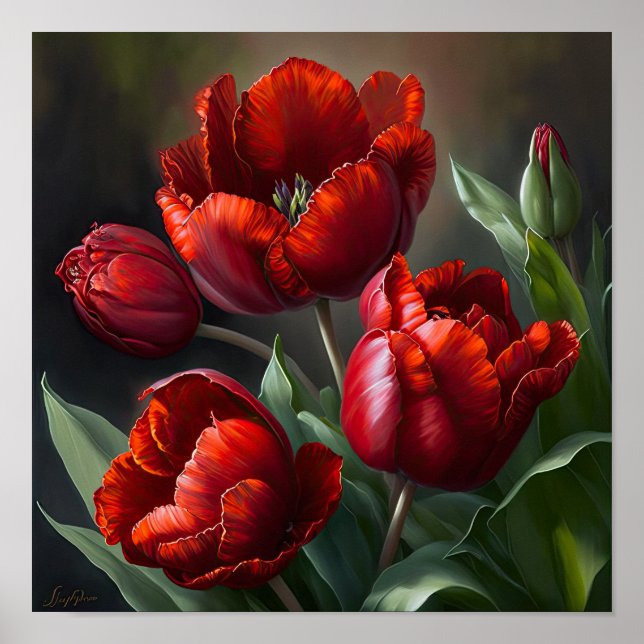 Rote Tulips Blume Art Print Poster (Vorne)
