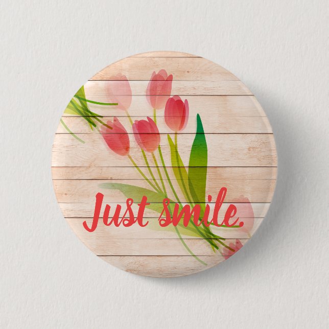 Rote Tulips im Hintergrund für sauberes Holz Button (Vorderseite)