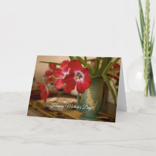 Rote Tulips in der Vintagen Grünen Vase Muttertags Karte