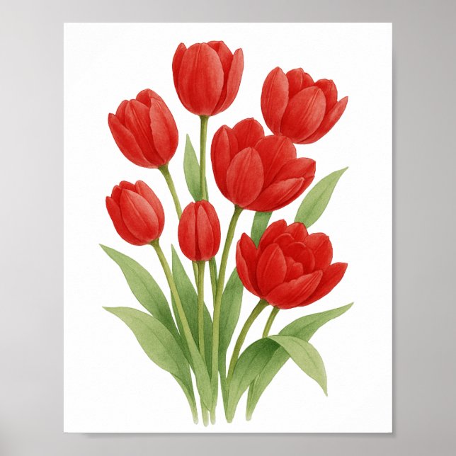 Rote Tulips Malerei Blumenstrauß Kunst Poster (Vorne)