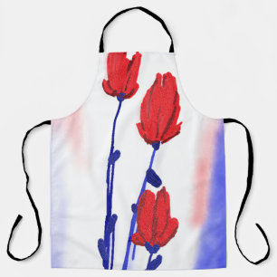 Rote Tulips mit Blau Schürze