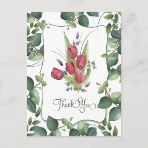 Rote Tulpe Aquarell Handbemalt Danke Postkarte