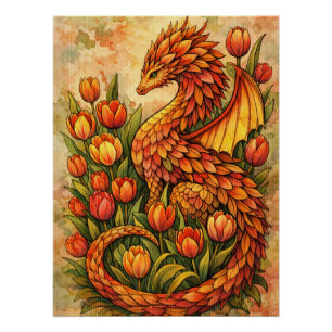 Rote Tulpen Drache Frühling Drachen                Poster