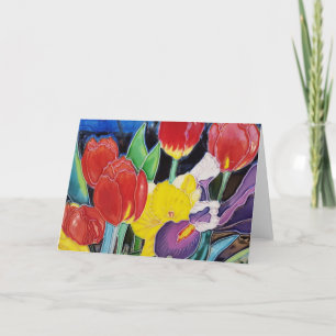 Rote Tulpen, gelbe Blutgerinnsel und Lila Iris Dankeskarte